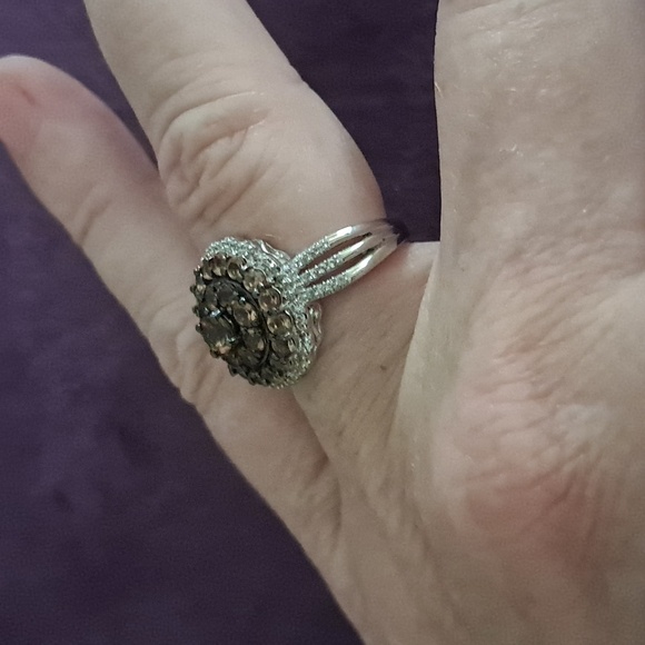 Natural Andalusite & Natural White Zircon Cluster Style Ring - Picture 5 of 7